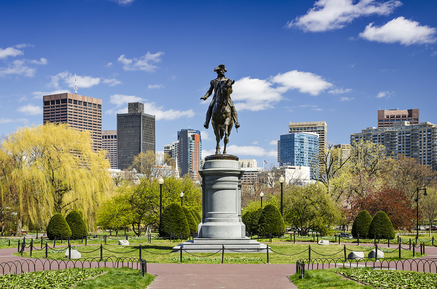 Boston, Massachusetts at the Public Garden in the spring time.