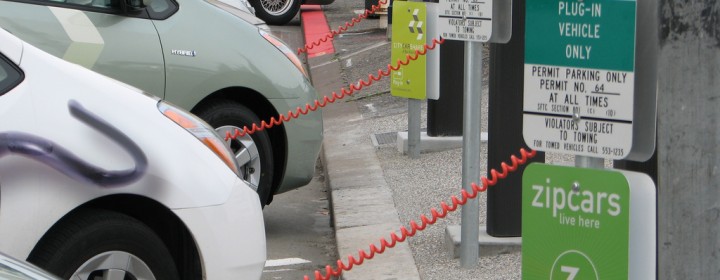Three converted Prius Plug-In Hybrids charging at San Francisco City Hall