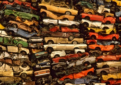 Old stacked cars in the Junkyard