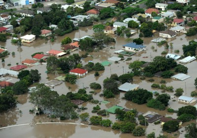 This aerial photograph shows residential