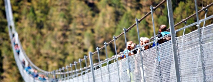 Opening of the world's longest pedestrian suspended bridge (494m) on the Europaweg in Randa, Switzerland, Saturday July 29, 2017. (PHOTOVF/Valentin Flauraud)
